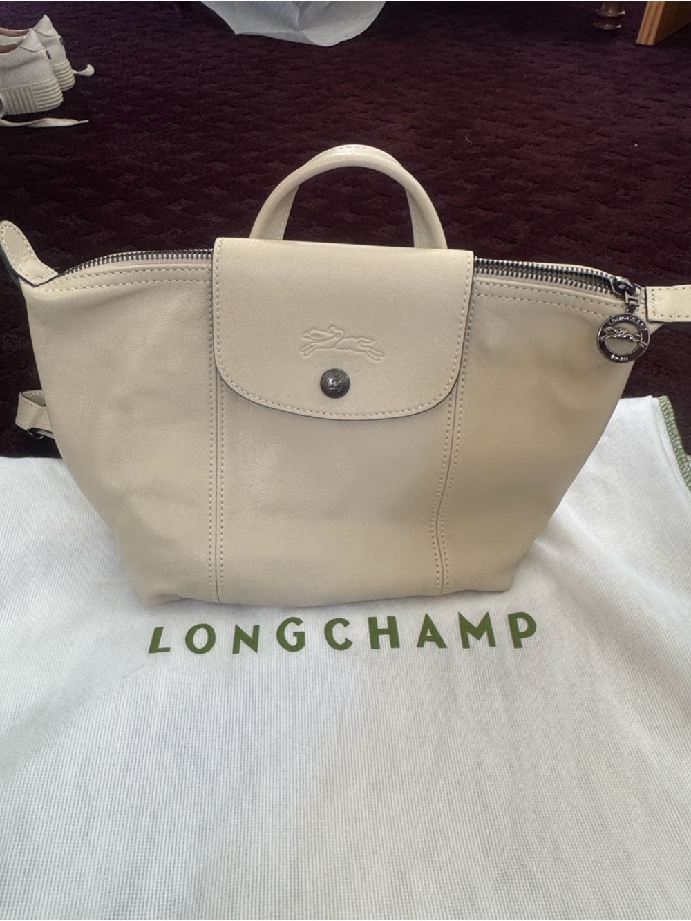 Longchamp Beige Leather Le Pliage Cuir Top-Handle Tote